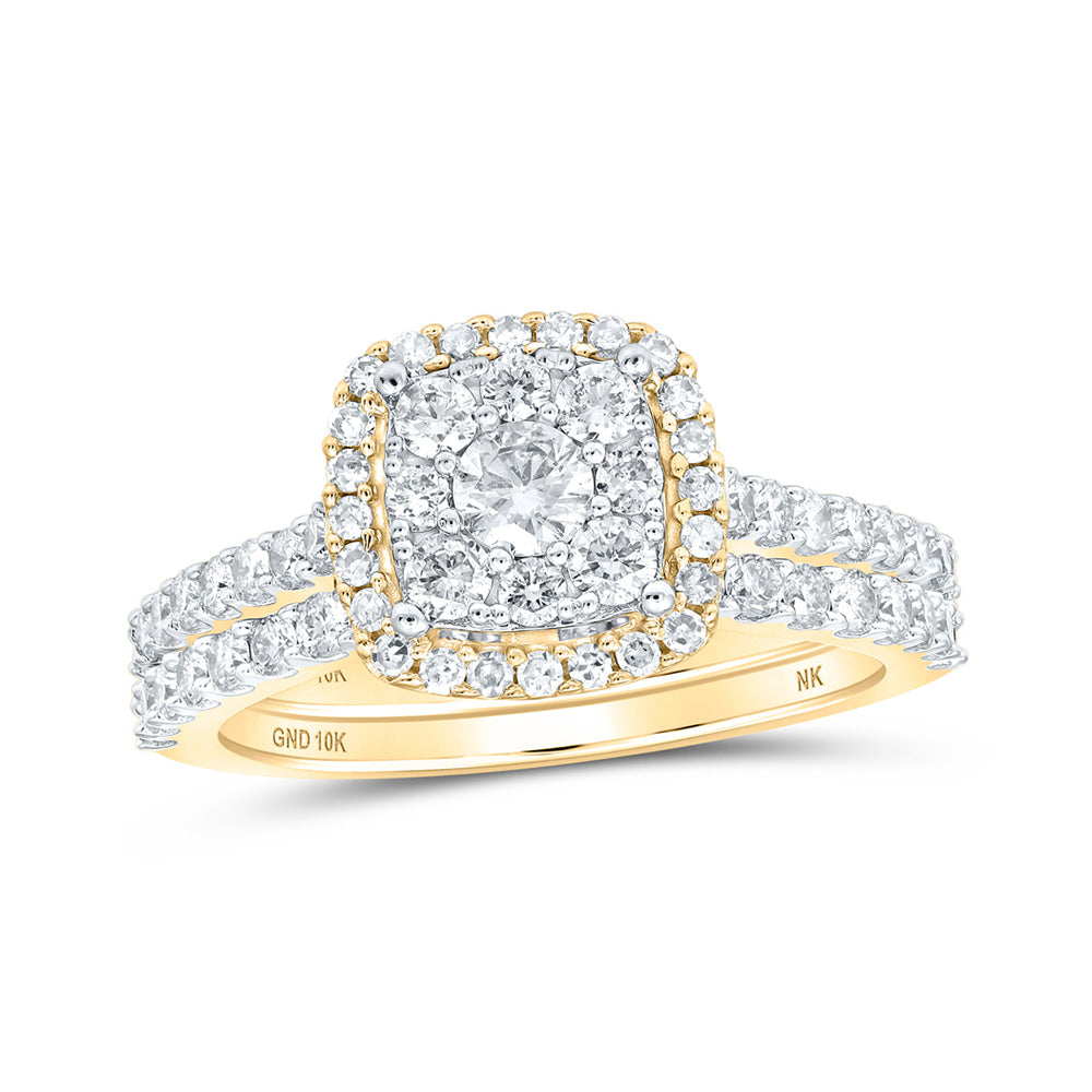 10kt Yellow Gold Round Diamond Square Bridal Wedding Ring Band Set 1 Cttw