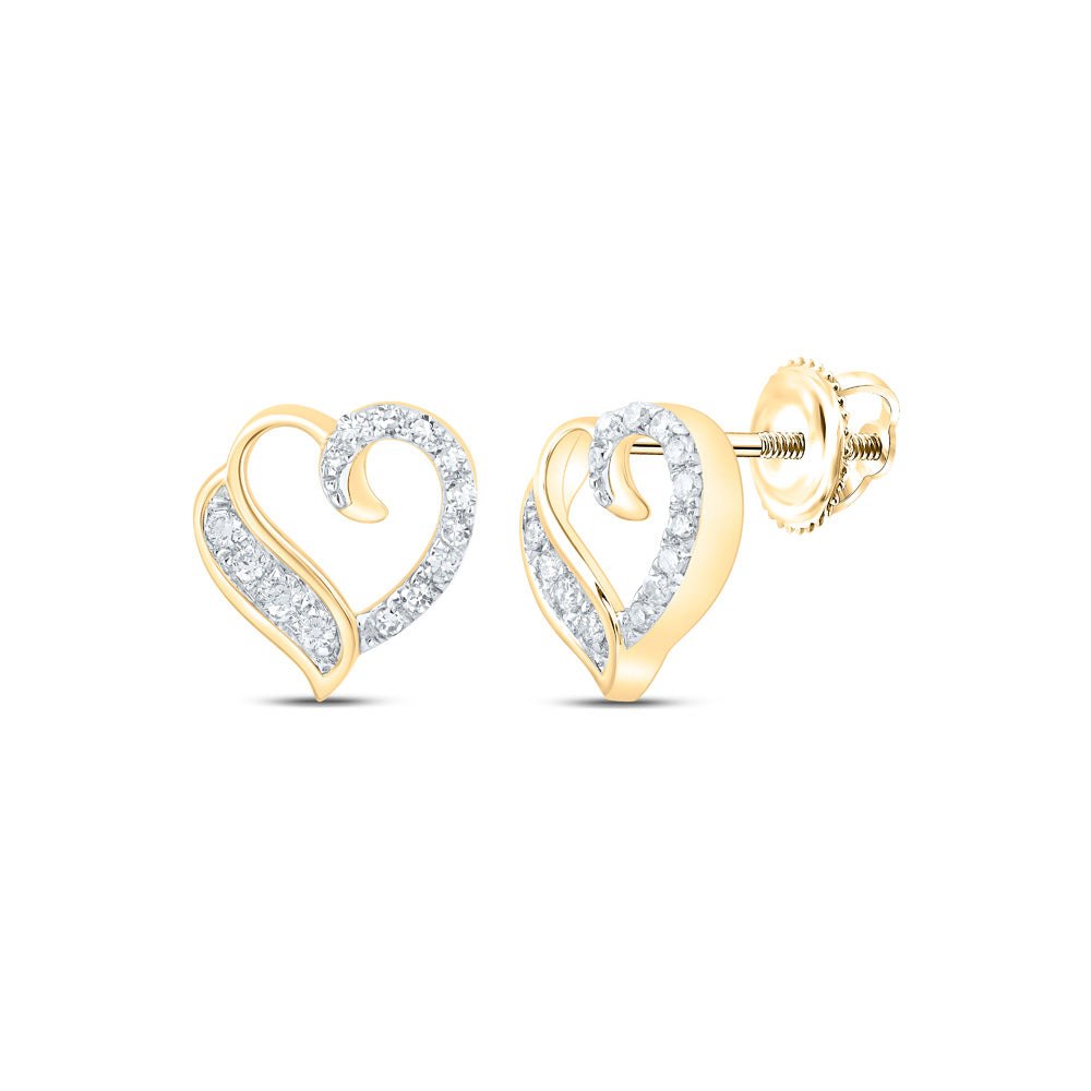 10kt Yellow Gold Womens Round Diamond Heart Earrings 1/5 Cttw