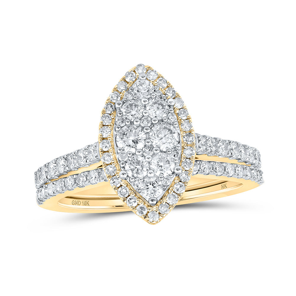 10kt Yellow Gold Round Diamond Marquise-shape Bridal Wedding Ring Band Set 1 Cttw