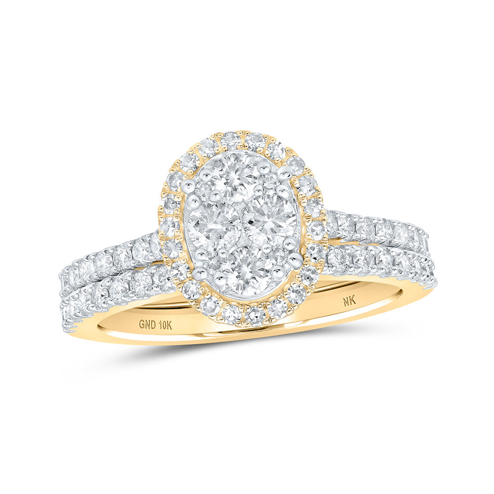 10kt Yellow Gold Round Diamond Halo Bridal Wedding Ring Band Set 1 Cttw