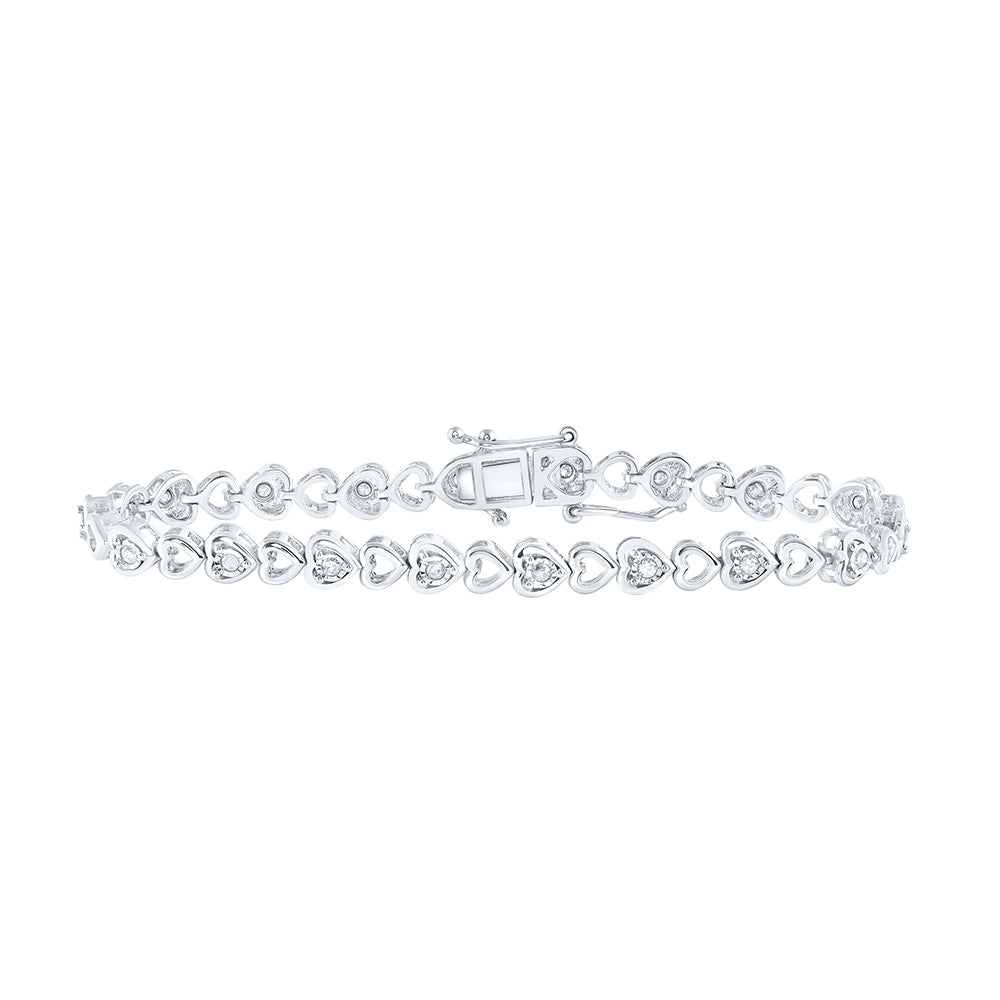 Sterling Silver Womens Round Diamond Halo Heart Bracelet 1/2 Cttw