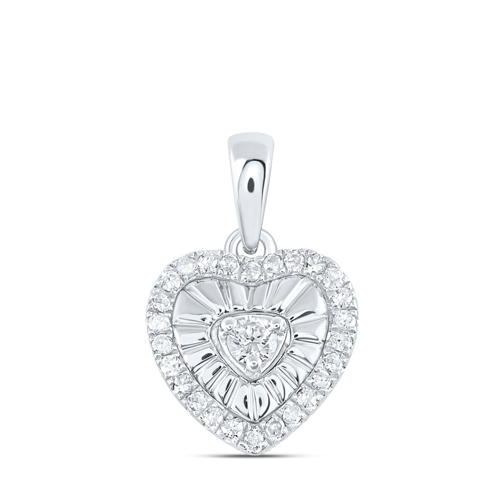 Sterling Silver Womens Round Diamond Heart Pendant 1/8 Cttw