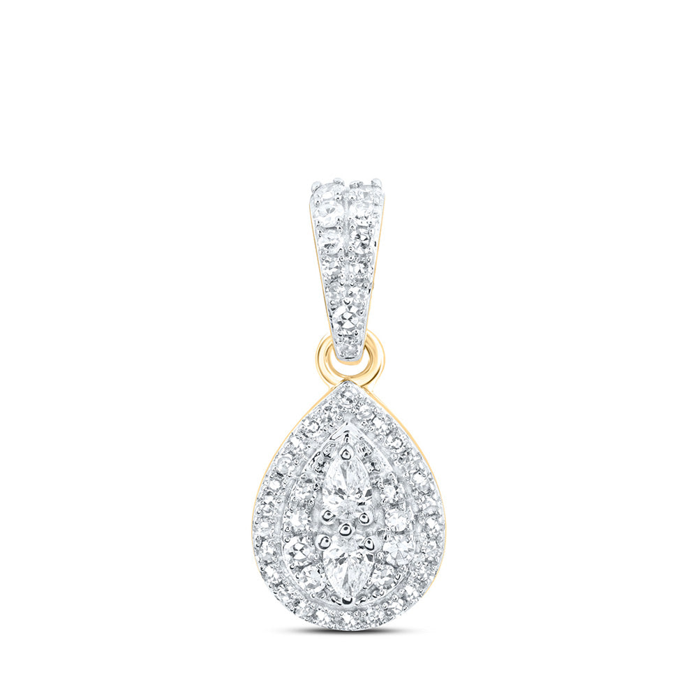 10kt Yellow Gold Womens Pear Diamond Teardrop Pendant 1/3 Cttw