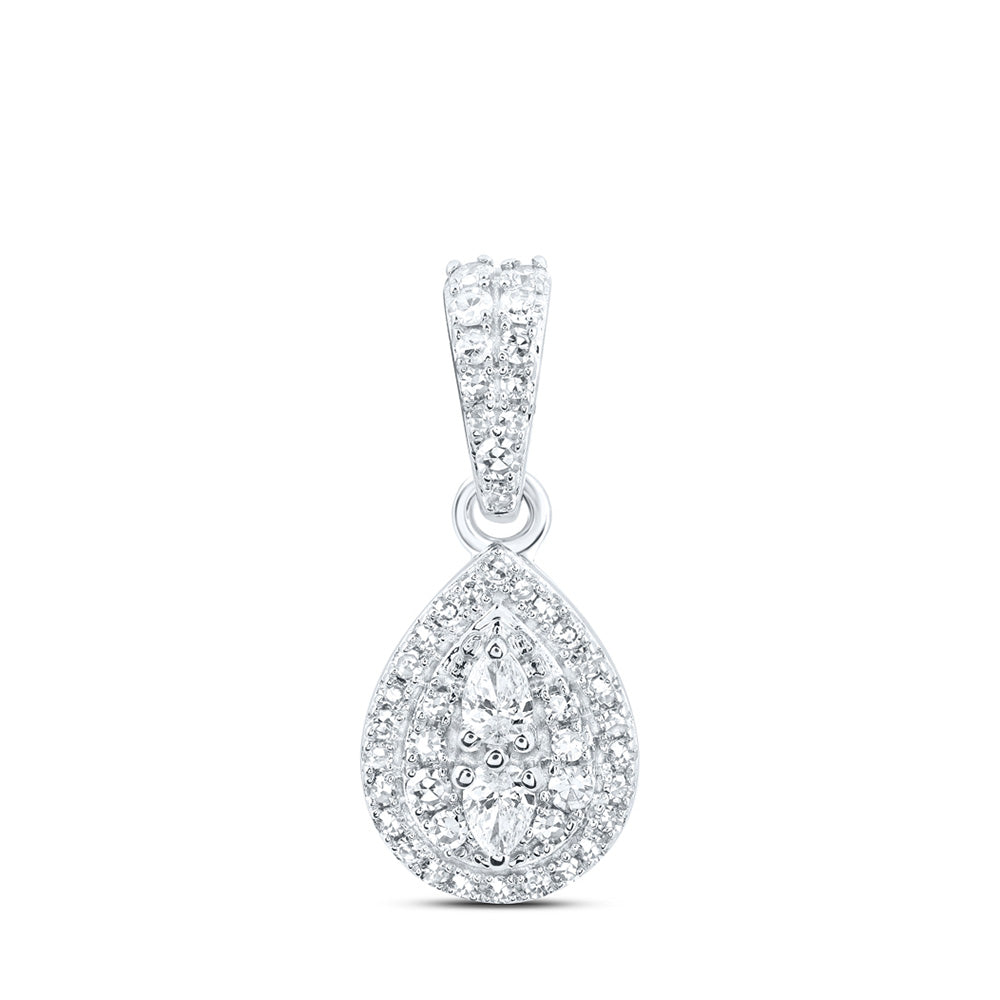 10kt White Gold Womens Pear Diamond Teardrop Pendant 1/3 Cttw