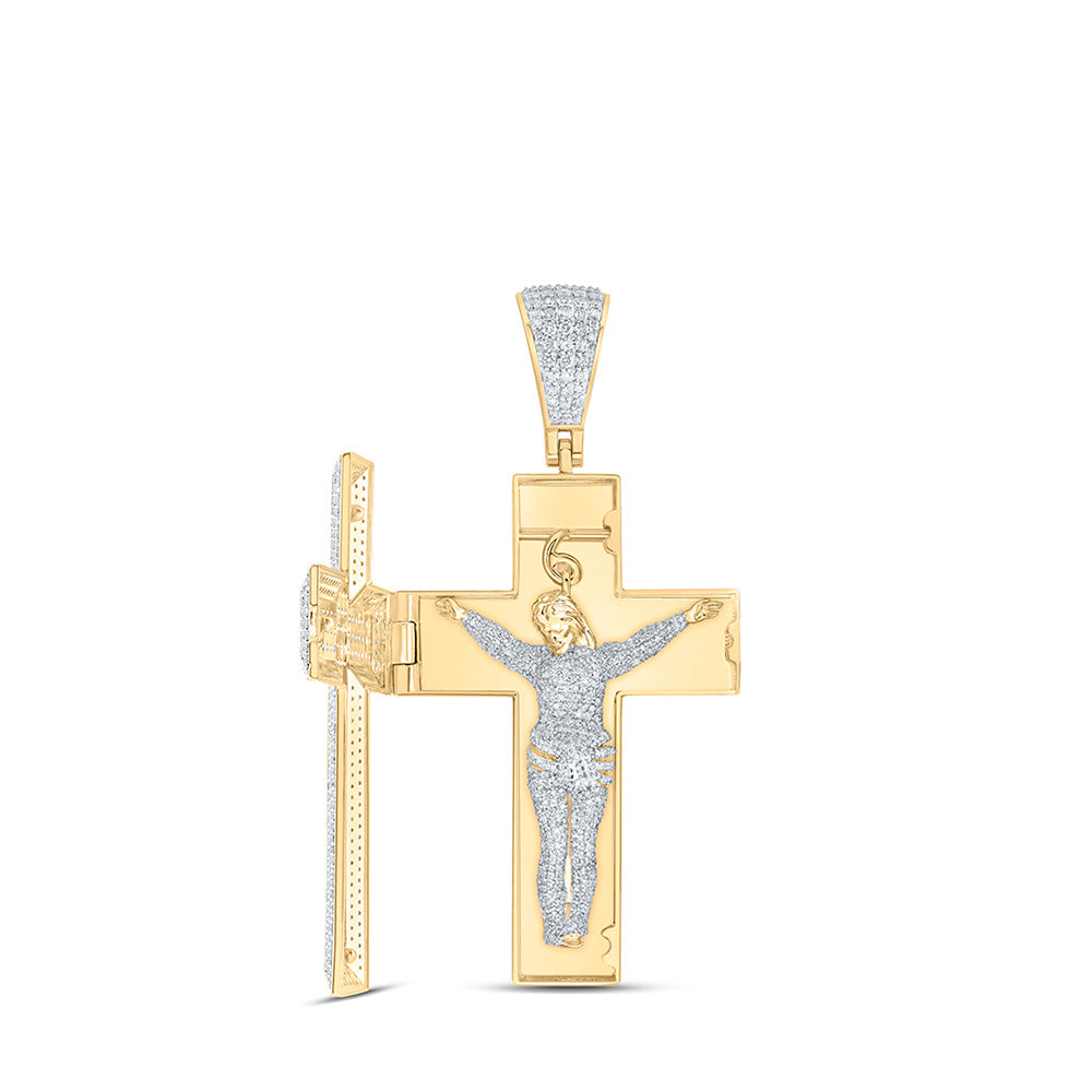 10kt Yellow Gold Mens Round Diamond Coffin Cross Charm Pendant 7-5/8 Cttw