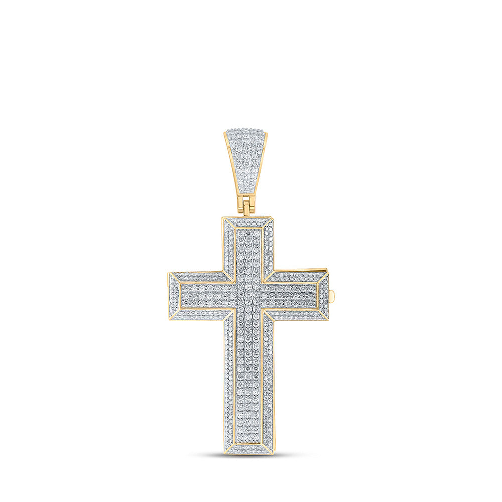 10kt Yellow Gold Mens Round Diamond Coffin Cross Charm Pendant 7-5/8 Cttw