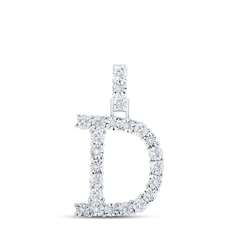 10kt White Gold Womens Round Diamond D Initial Letter Pendant 1/8 Cttw