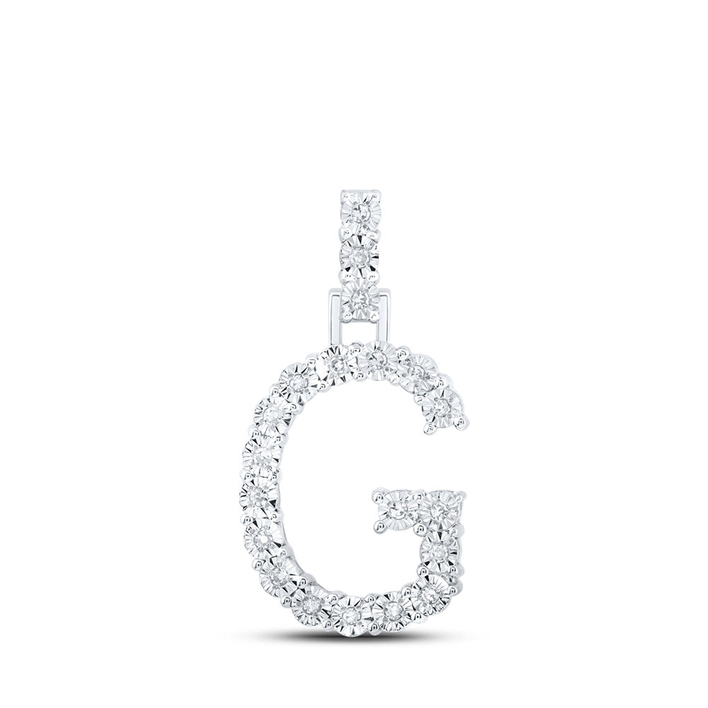 10kt White Gold Womens Round Diamond G Initial Letter Pendant 1/10 Cttw