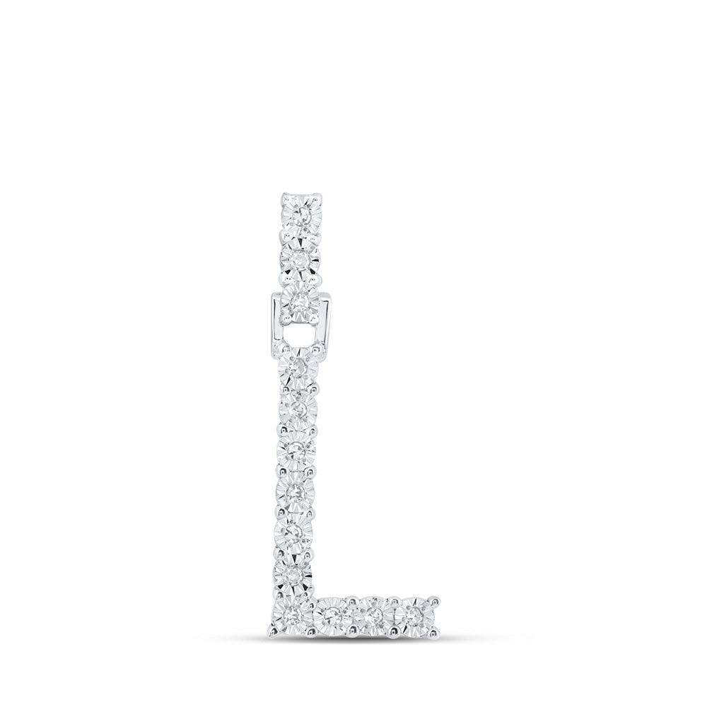 10kt White Gold Womens Round Diamond L Initial Letter Pendant 1/12 Cttw