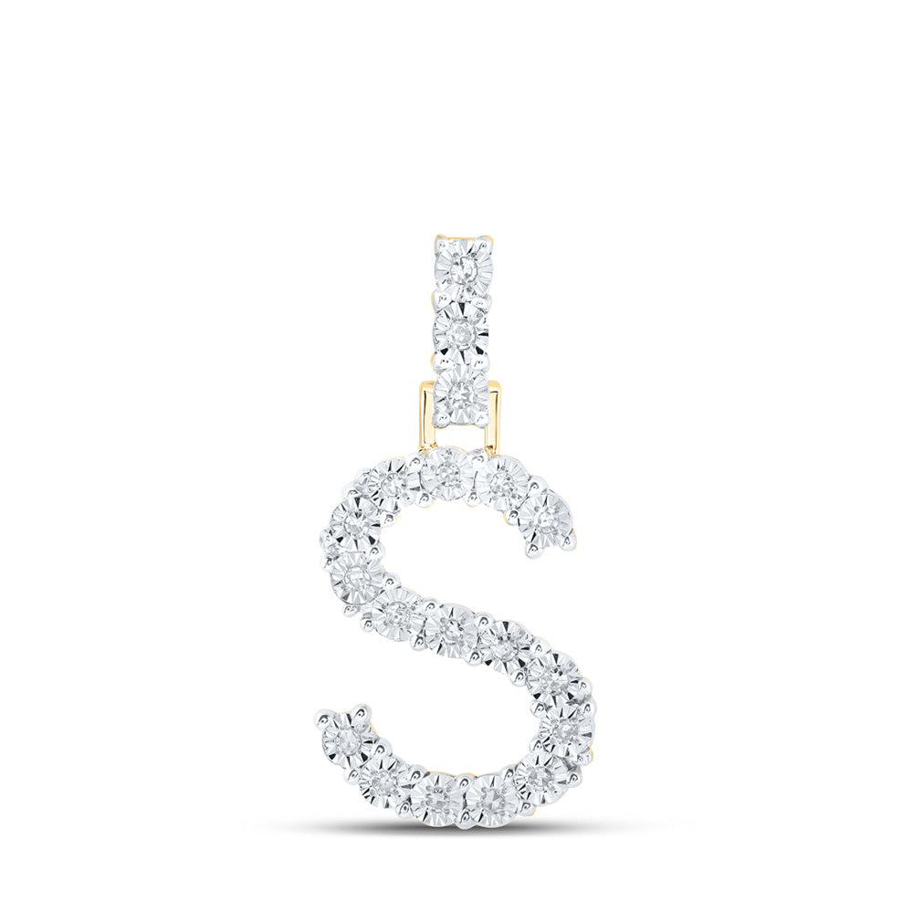 10kt Yellow Gold Womens Round Diamond S Initial Letter Pendant 1/10 Cttw