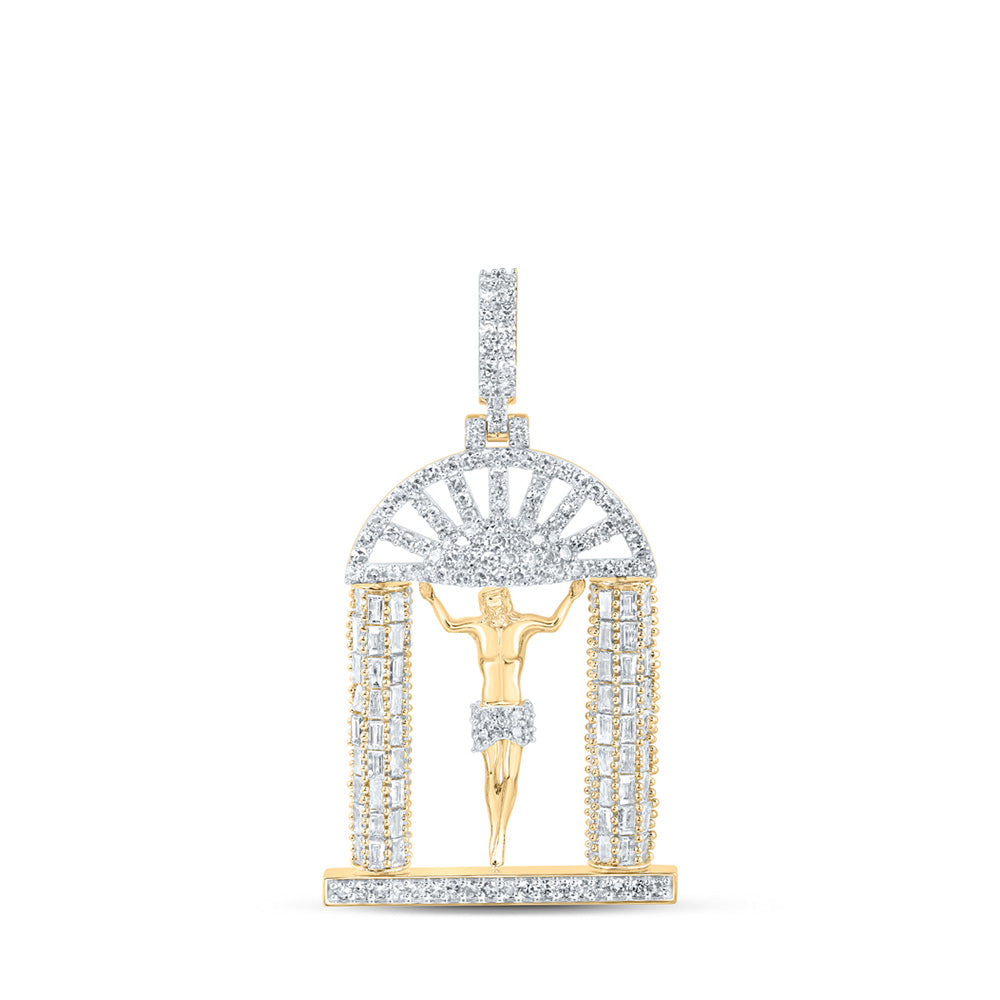 10kt Yellow Gold Mens Round Diamond Jesus Charm Pendant 3-3/4 Cttw