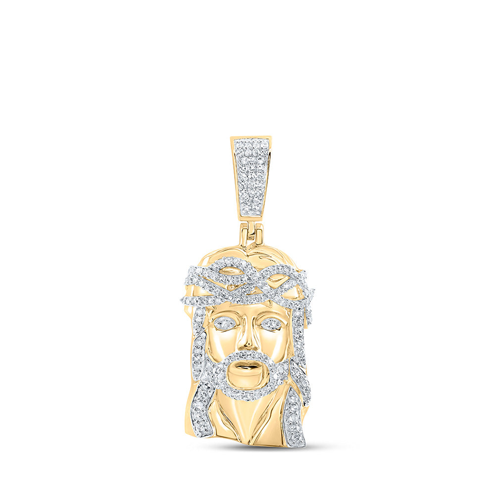 10kt Yellow Gold Mens Round Diamond Jesus Face Charm Pendant 5/8 Cttw