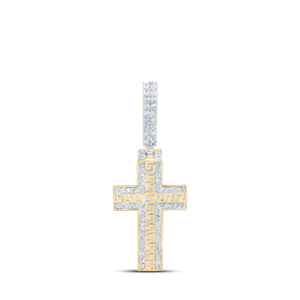 10kt Yellow Gold Mens Round Diamond Cross Charm Pendant 3/8 Cttw