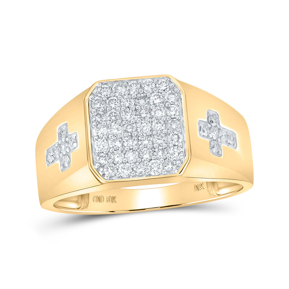 10kt Yellow Gold Mens Round Diamond Cross Ring 5/8 Cttw