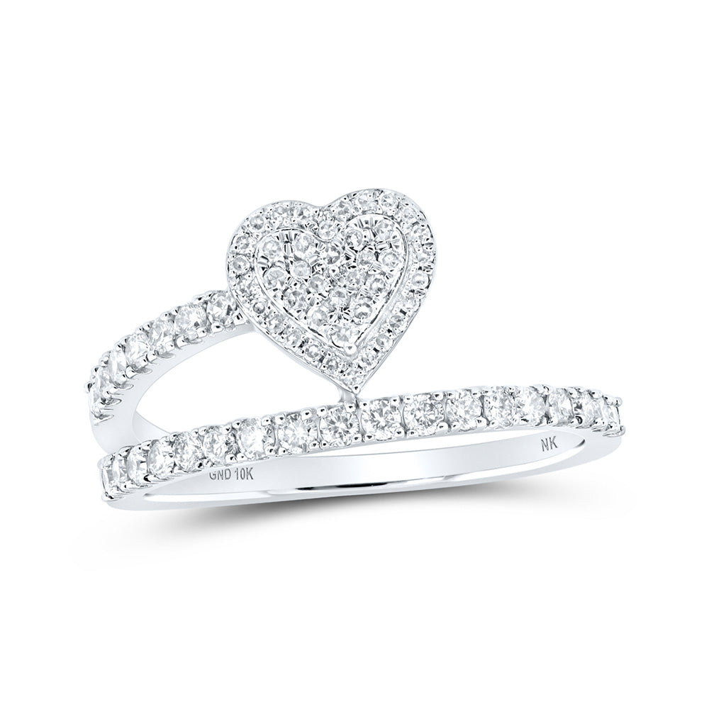 10kt White Gold Womens Round Diamond Heart Ring 1/2 Cttw