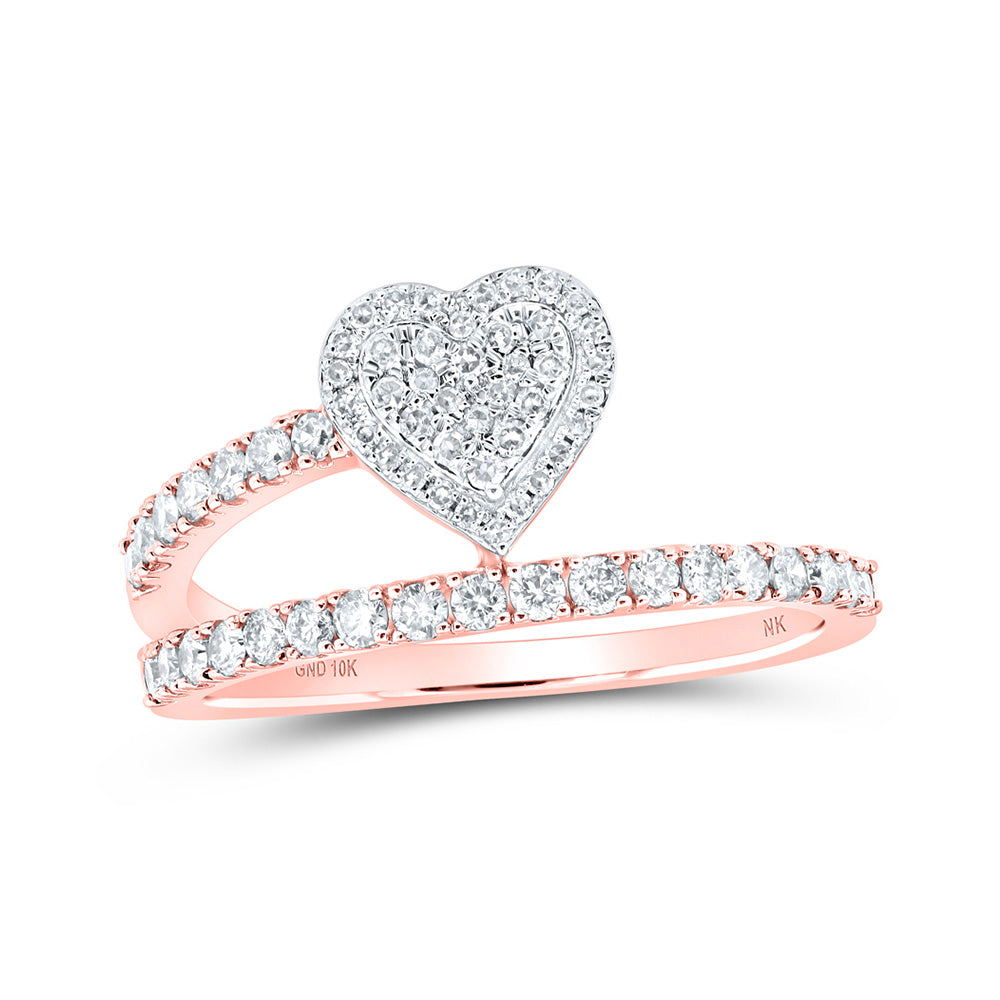 10kt Rose Gold Womens Round Diamond Heart Ring 1/2 Cttw