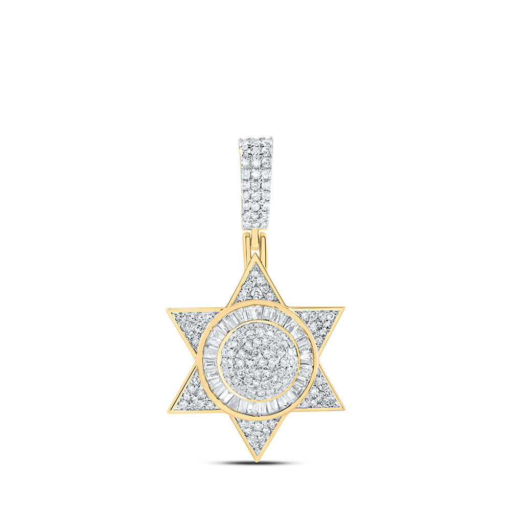 10kt Yellow Gold Womens Baguette Diamond Magen David Religious Pendant 1 Cttw