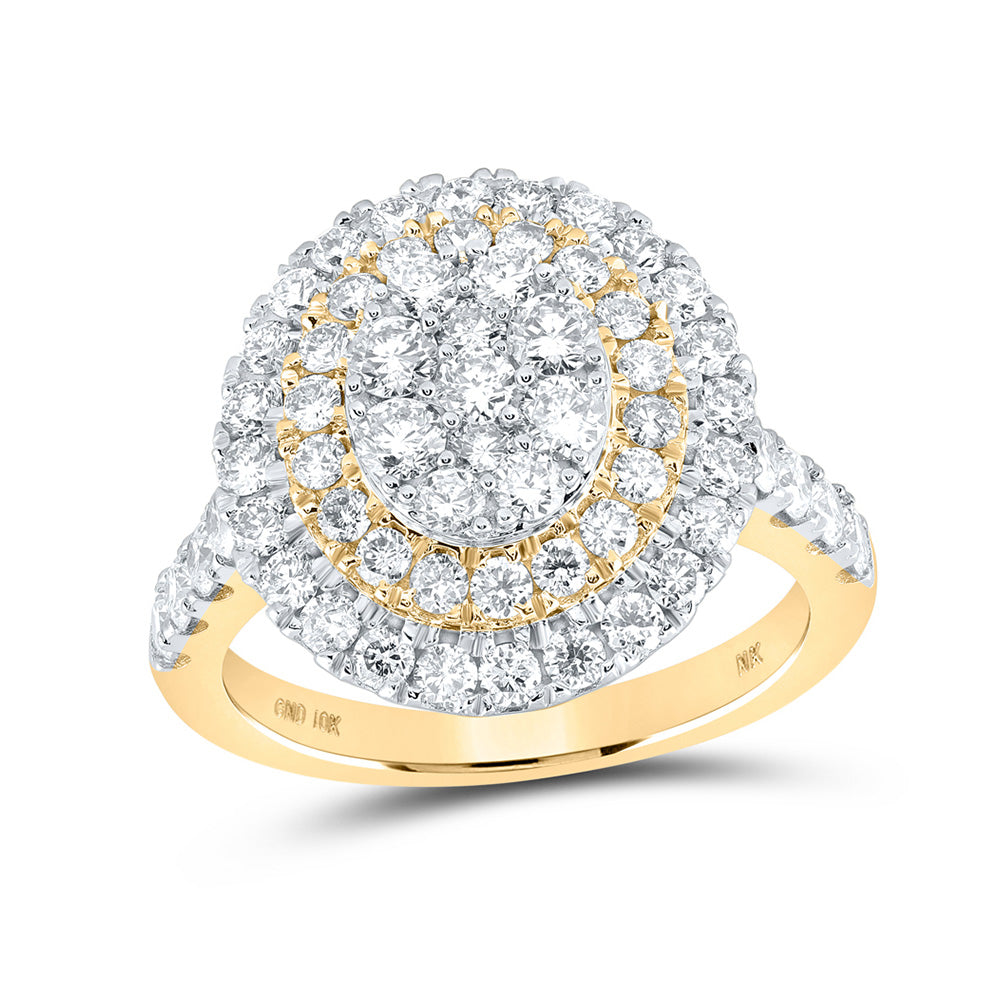 10kt Yellow Gold Womens Round Diamond Cluster Ring 1-7/8 Cttw