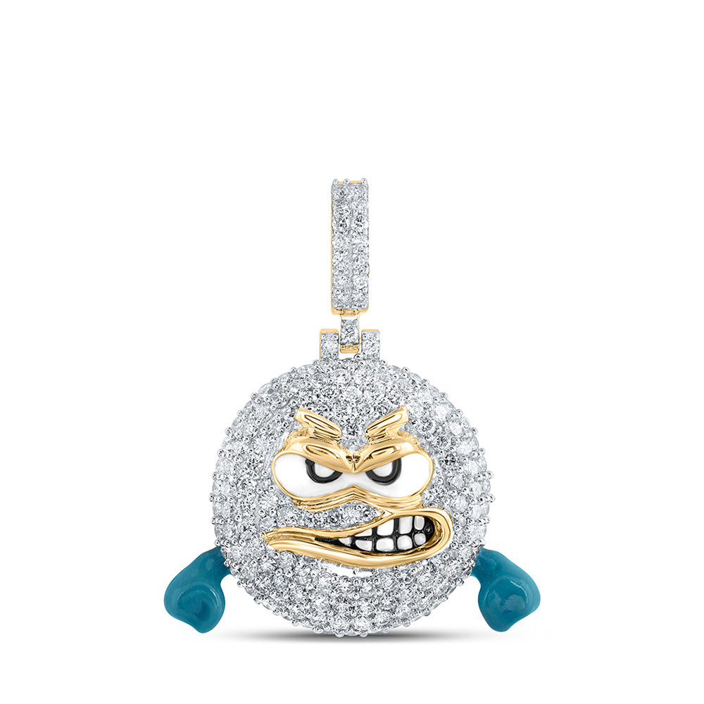 10kt Yellow Gold Mens Round Diamond Angry Rage Emoji Charm Pendant 1-3/4 Cttw