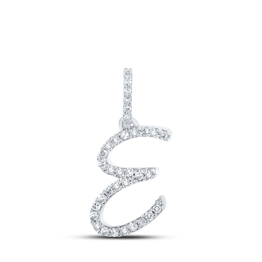 10kt White Gold Womens Round Diamond E Initial Letter Pendant 1/8 Cttw