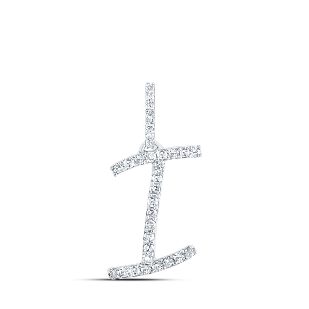 10kt White Gold Womens Round Diamond I Initial Letter Pendant 1/8 Cttw