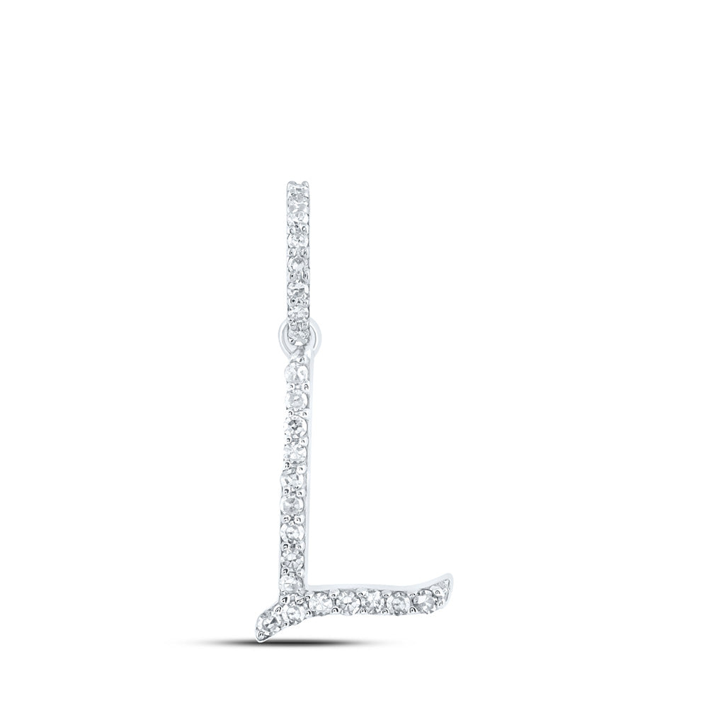 10kt White Gold Womens Round Diamond L Initial Letter Pendant 1/10 Cttw