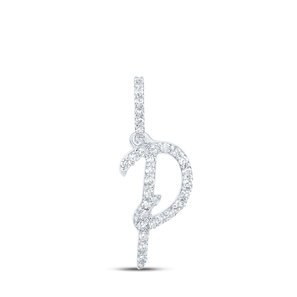 10kt White Gold Womens Round Diamond P Initial Letter Pendant 1/8 Cttw