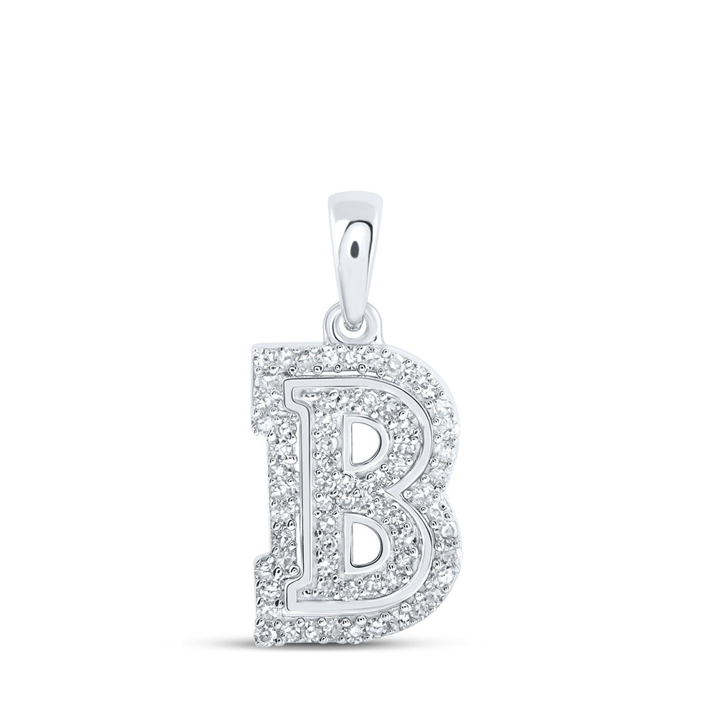 10kt White Gold Womens Round Diamond B Initial Letter Pendant 1/5 Cttw