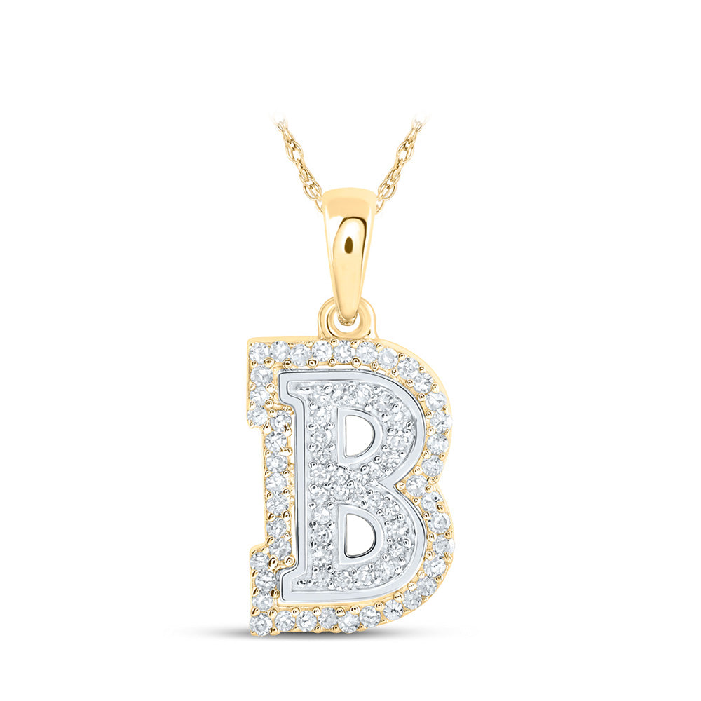 10kt Two-tone Gold Womens Round Diamond B Initial Letter Pendant 1/5 Cttw