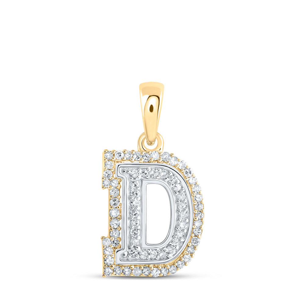 10kt Two-tone Gold Womens Round Diamond D Initial Letter Pendant 1/5 Cttw