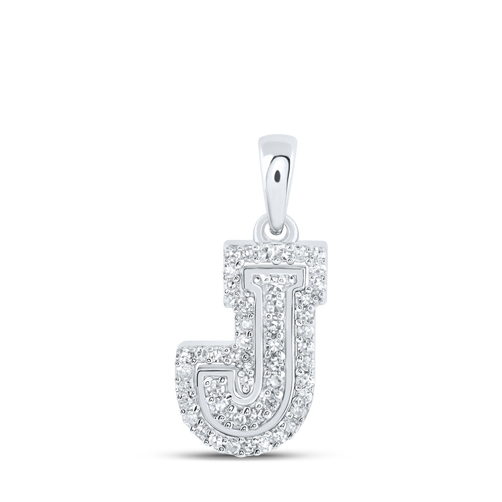 10kt White Gold Womens Round Diamond J Initial Letter Pendant 1/6 Cttw