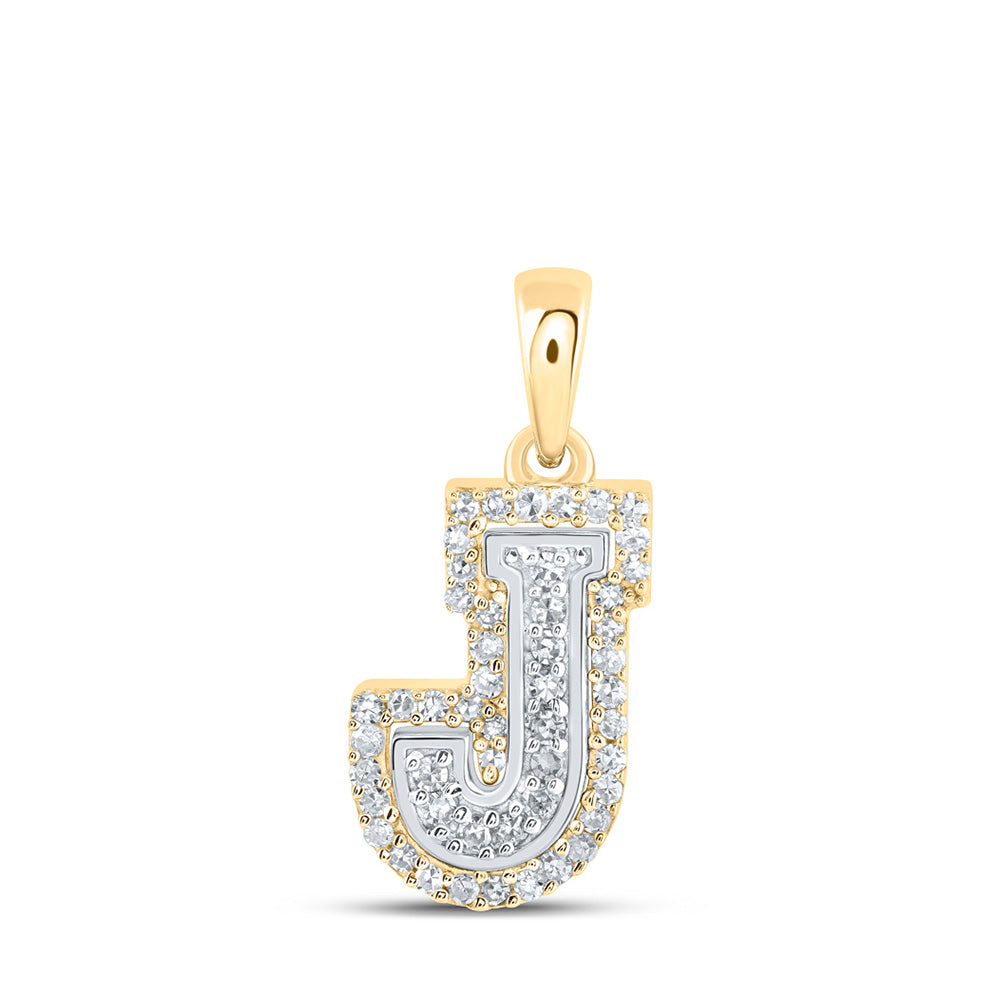 10kt Two-tone Gold Womens Round Diamond J Initial Letter Pendant 1/6 Cttw