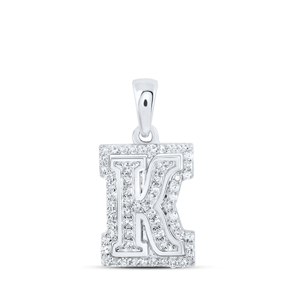 10kt White Gold Womens Round Diamond K Initial Letter Pendant 1/5 Cttw