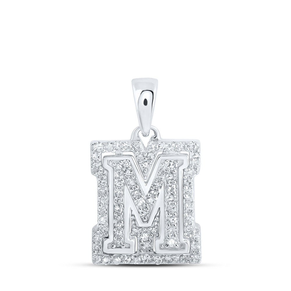 10kt White Gold Womens Round Diamond M Initial Letter Pendant 1/4 Cttw