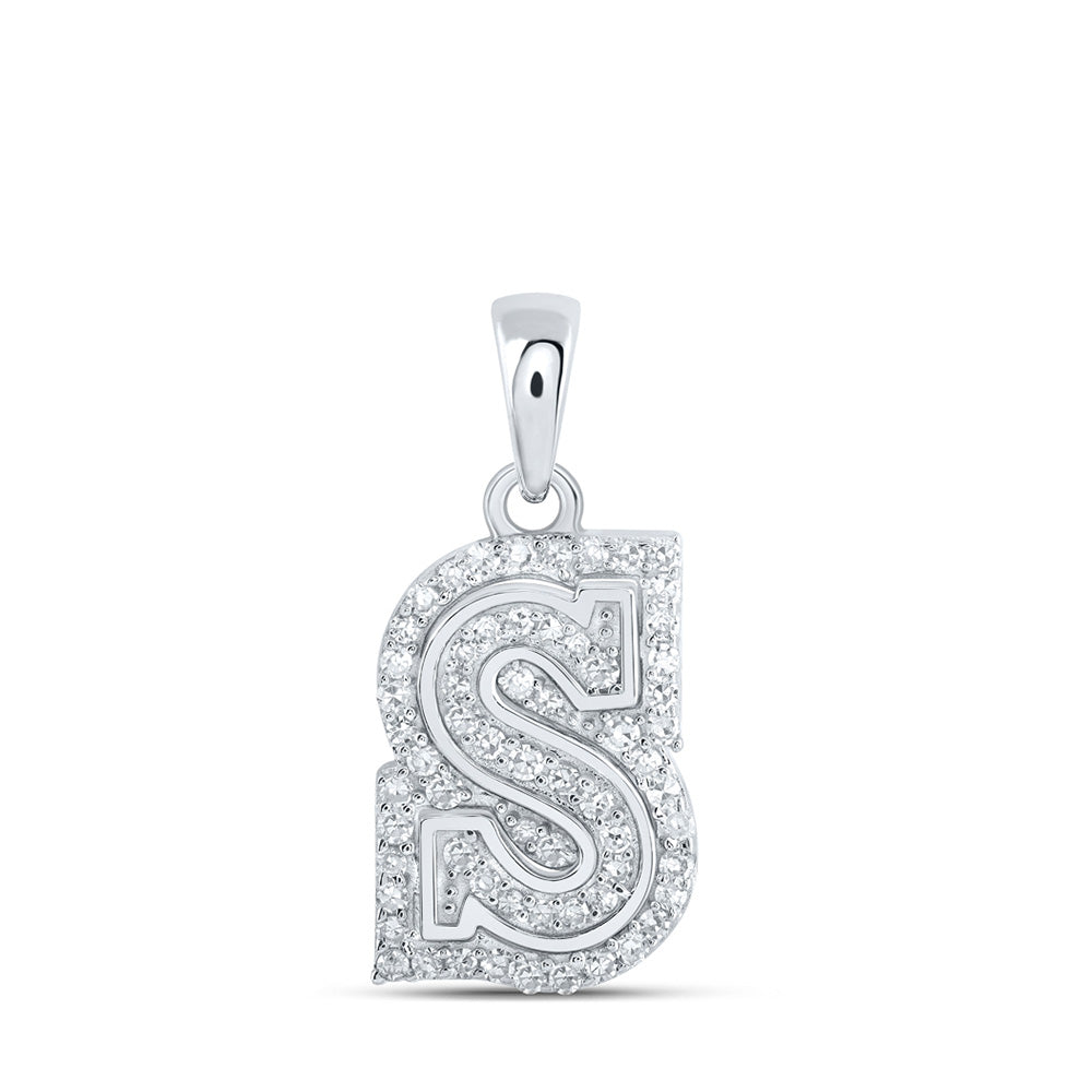 10kt White Gold Womens Round Diamond S Initial Letter Pendant 1/5 Cttw