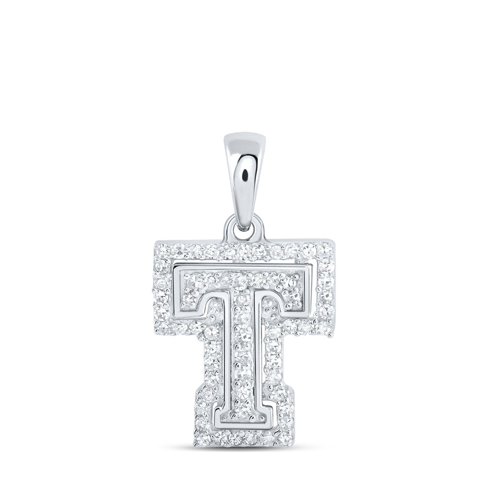 10kt White Gold Womens Round Diamond T Initial Letter Pendant 1/5 Cttw