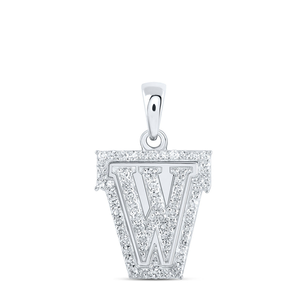 10kt White Gold Womens Round Diamond W Initial Letter Pendant 1/5 Cttw