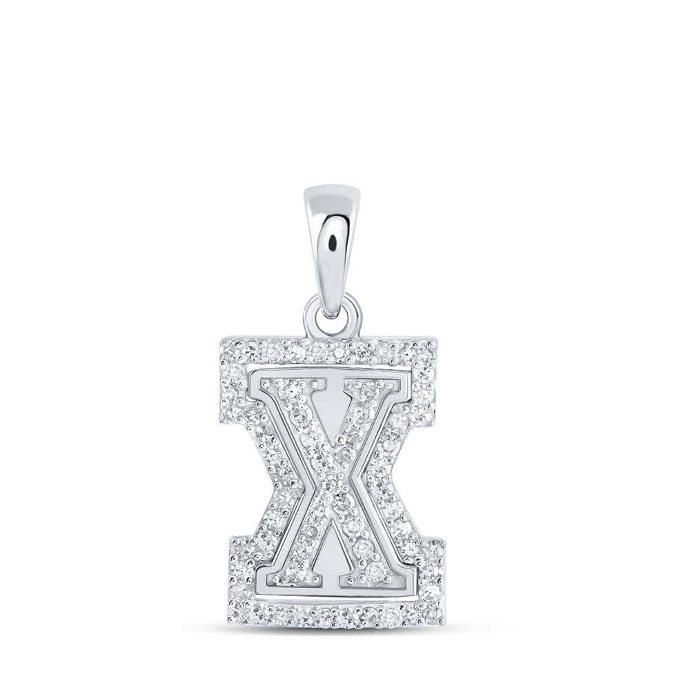 10kt White Gold Womens Round Diamond X Initial Letter Pendant 1/5 Cttw