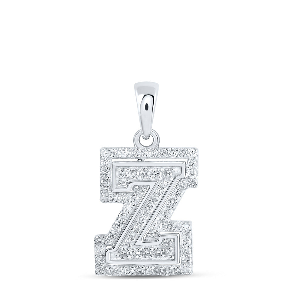 10kt White Gold Womens Round Diamond Z Initial Letter Pendant 1/4 Cttw