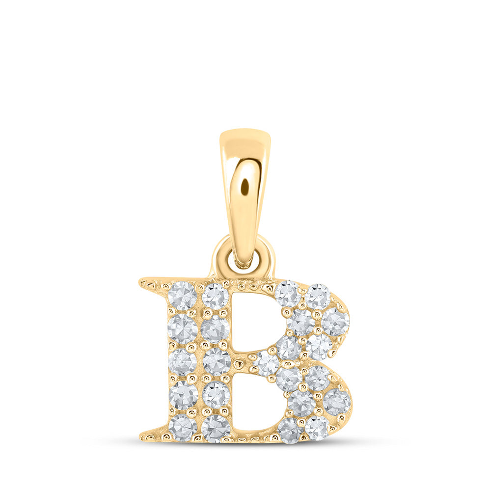 10kt Yellow Gold Womens Round Diamond B Initial Letter Pendant 1/10 Cttw