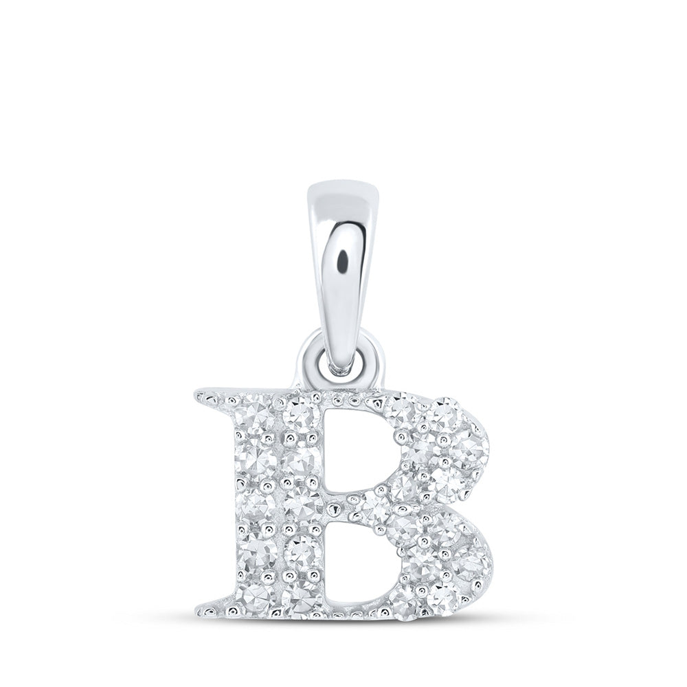 10kt White Gold Womens Round Diamond B Initial Letter Pendant 1/10 Cttw