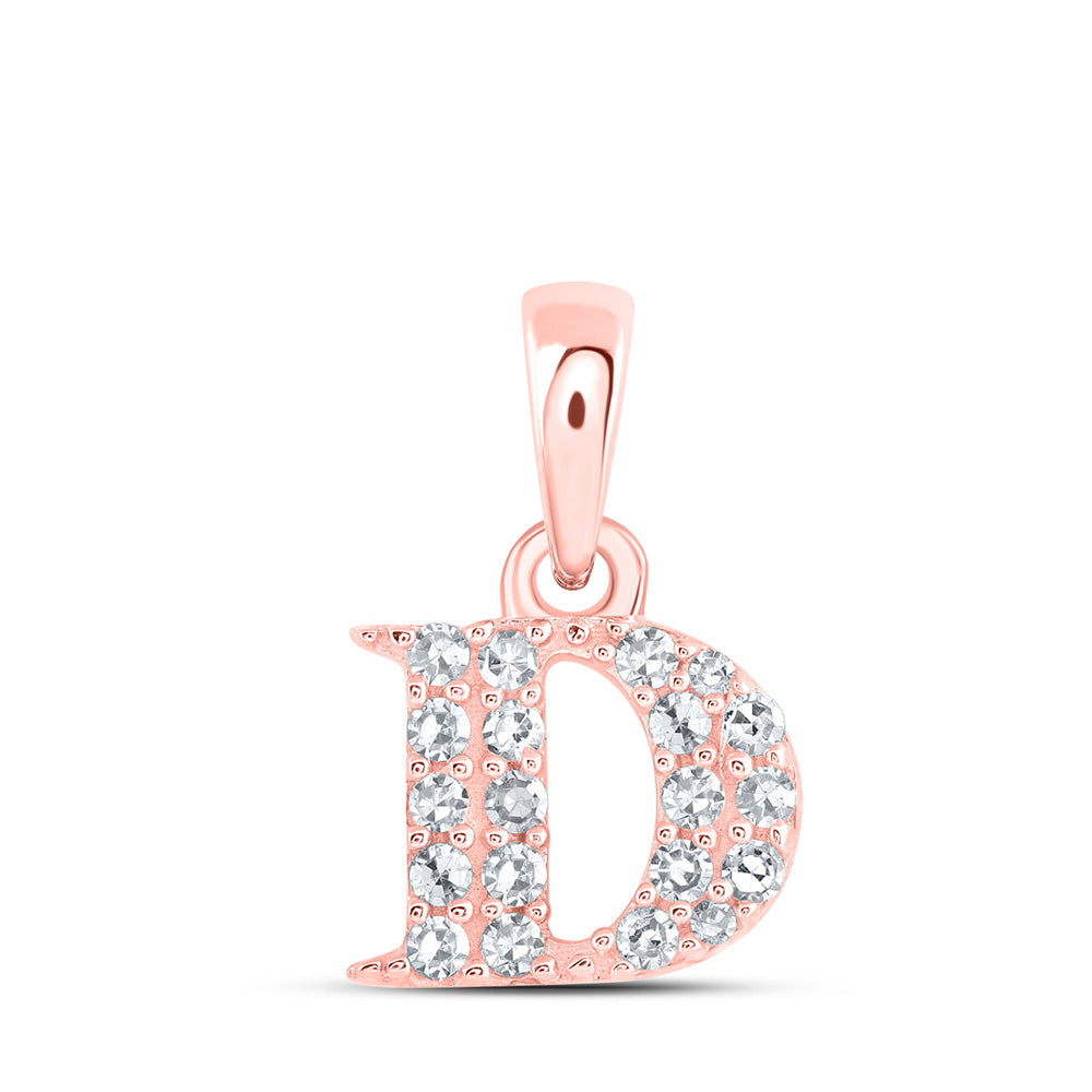 10kt Rose Gold Womens Round Diamond D Initial Letter Pendant 1/10 Cttw