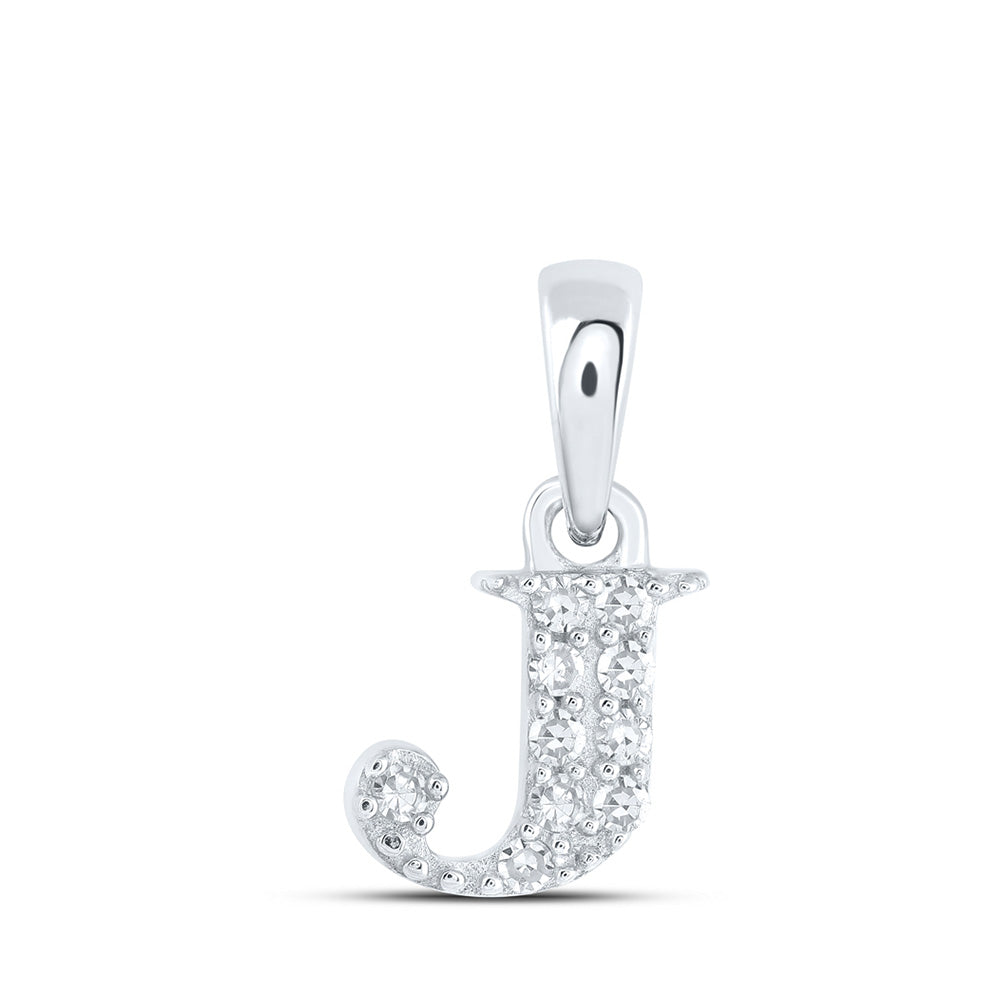 10kt White Gold Womens Round Diamond J Initial Letter Pendant 1/20 Cttw