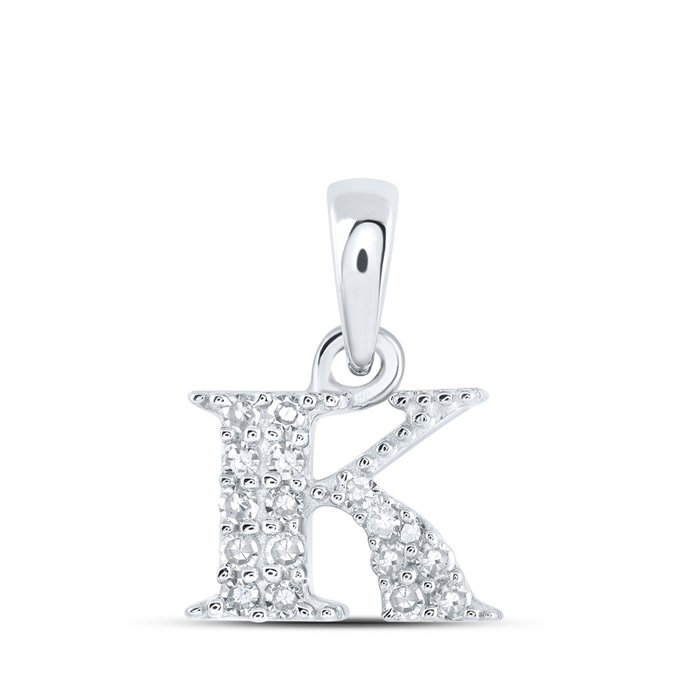 10kt White Gold Womens Round Diamond K Initial Letter Pendant 1/12 Cttw