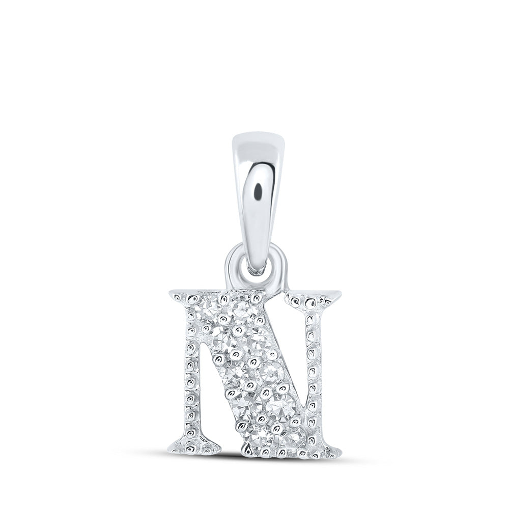 10kt White Gold Womens Round Diamond N Initial Letter Pendant 1/20 Cttw