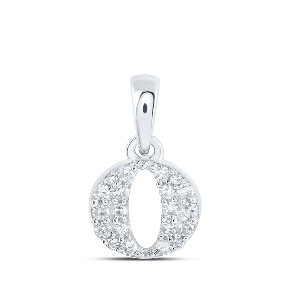 10kt White Gold Womens Round Diamond O Initial Letter Pendant 1/10 Cttw