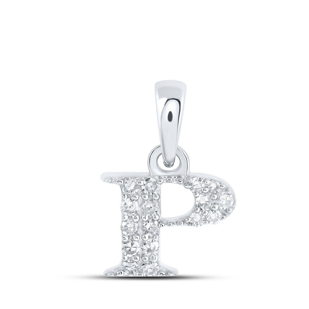 10kt White Gold Womens Round Diamond P Initial Letter Pendant 1/10 Cttw