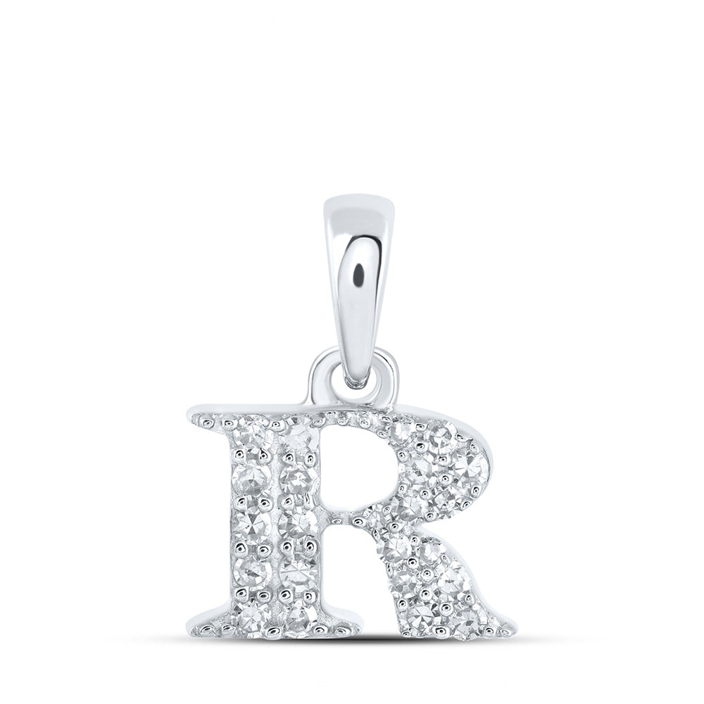 10kt White Gold Womens Round Diamond R Initial Letter Pendant 1/10 Cttw