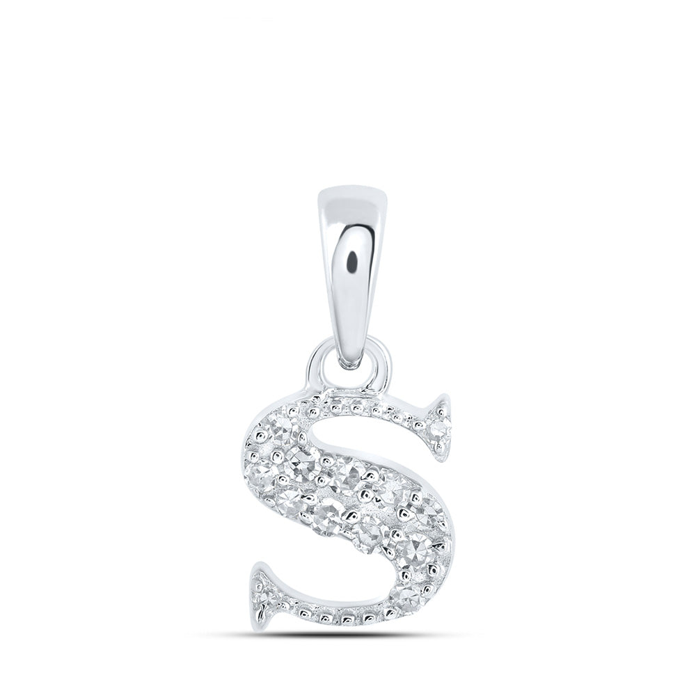 10kt White Gold Womens Round Diamond S Initial Letter Pendant 1/20 Cttw