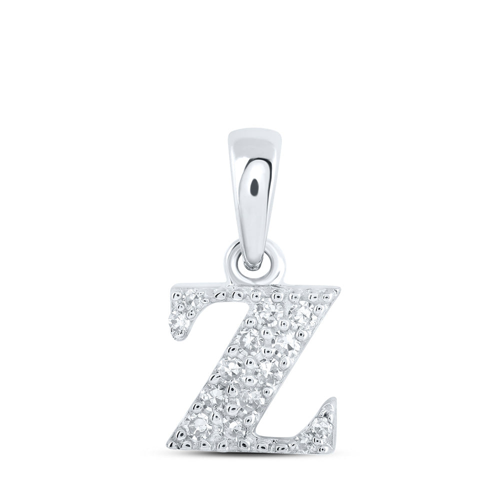 10kt White Gold Womens Round Diamond Z Initial Letter Pendant 1/20 Cttw